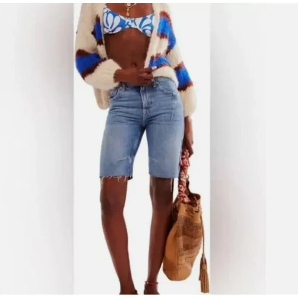 NWT Free People We The Free Ghost Town Blue Denim Long Shorts